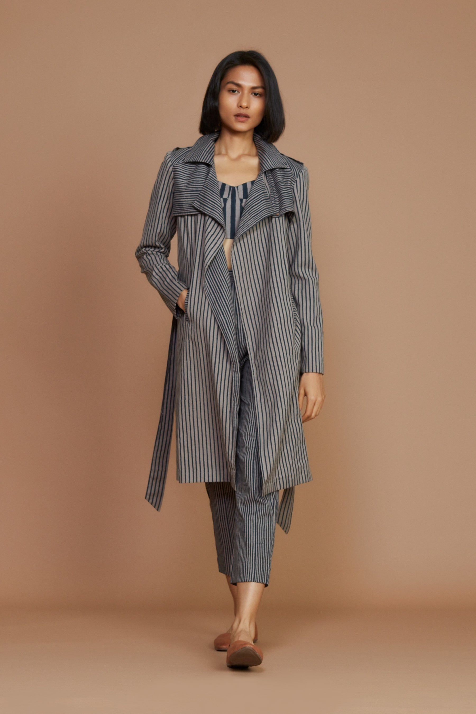 Megan Trench Coat Charcoal - Bhoomi